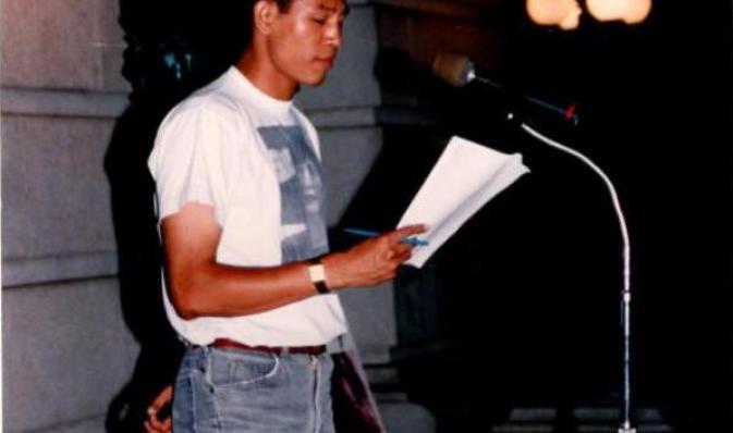 Zarni speaks out against Aung San Suu Kyi Captvity U of Wisconsin at Madison 1994